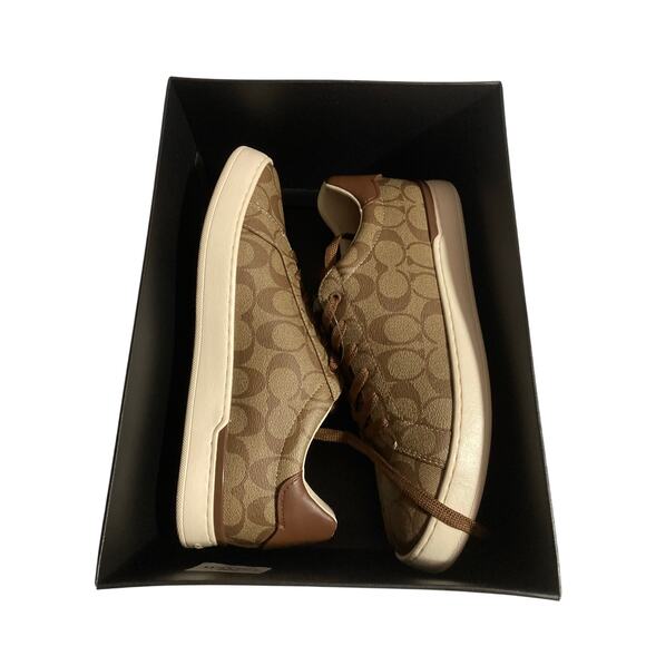 Coach Outlet Clip Low Top Sneaker Mens Size 11D Khaki/Saddle New in Box (G4949) - Picture 2 of 8